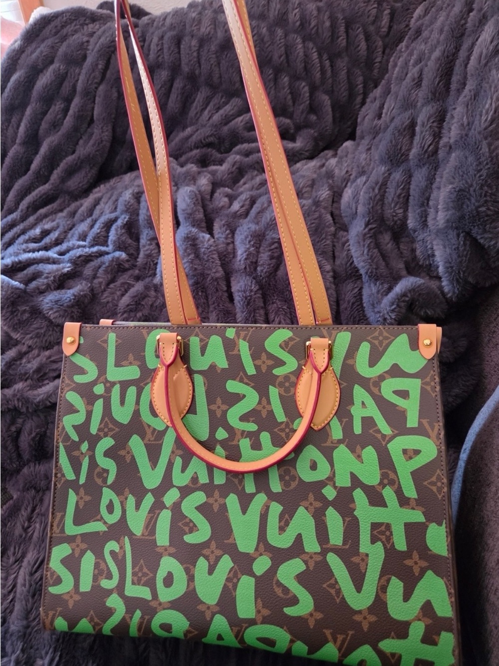 Brown Monogram Tote with Green Graffiti - Picture 6 of 8